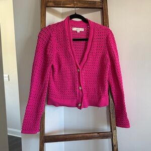 LOFT Fuchsia Open-Knit Cardigan
